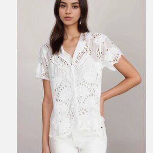 JOHNNY WAS Marietta Cooper Eyelet Button Up Top White Size Medium